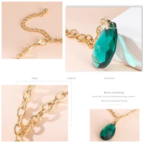 Green and Gold Drop Shaped Necklace - Picture 6 of 7